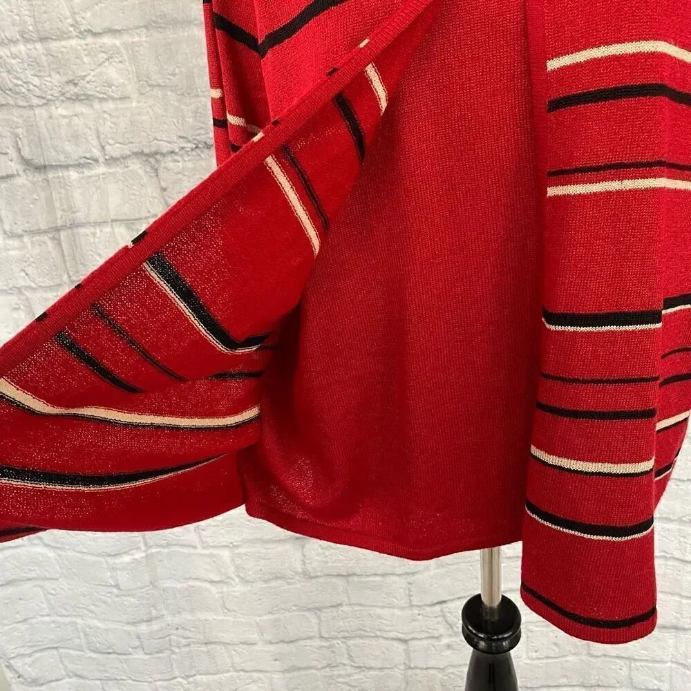 Sag Harbor women XL 3/4 sleeve layered stripe sweater w/clasp close red - Picture 3 of 11